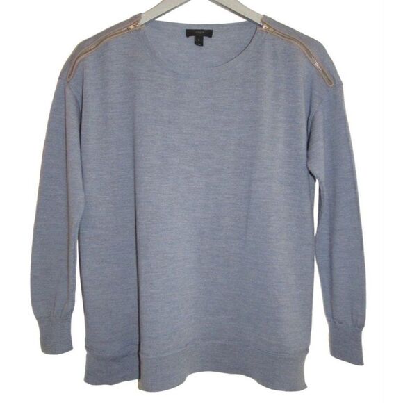 J. Crew Merino Wool Blue Zip Shoulder Sweater Sz S - Picture 3 of 6